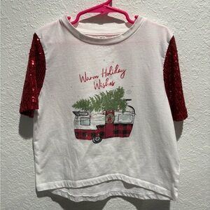 Girls Size 8 Holiday Shirt with Red Sparkles Sleeves- Evsie 8‎